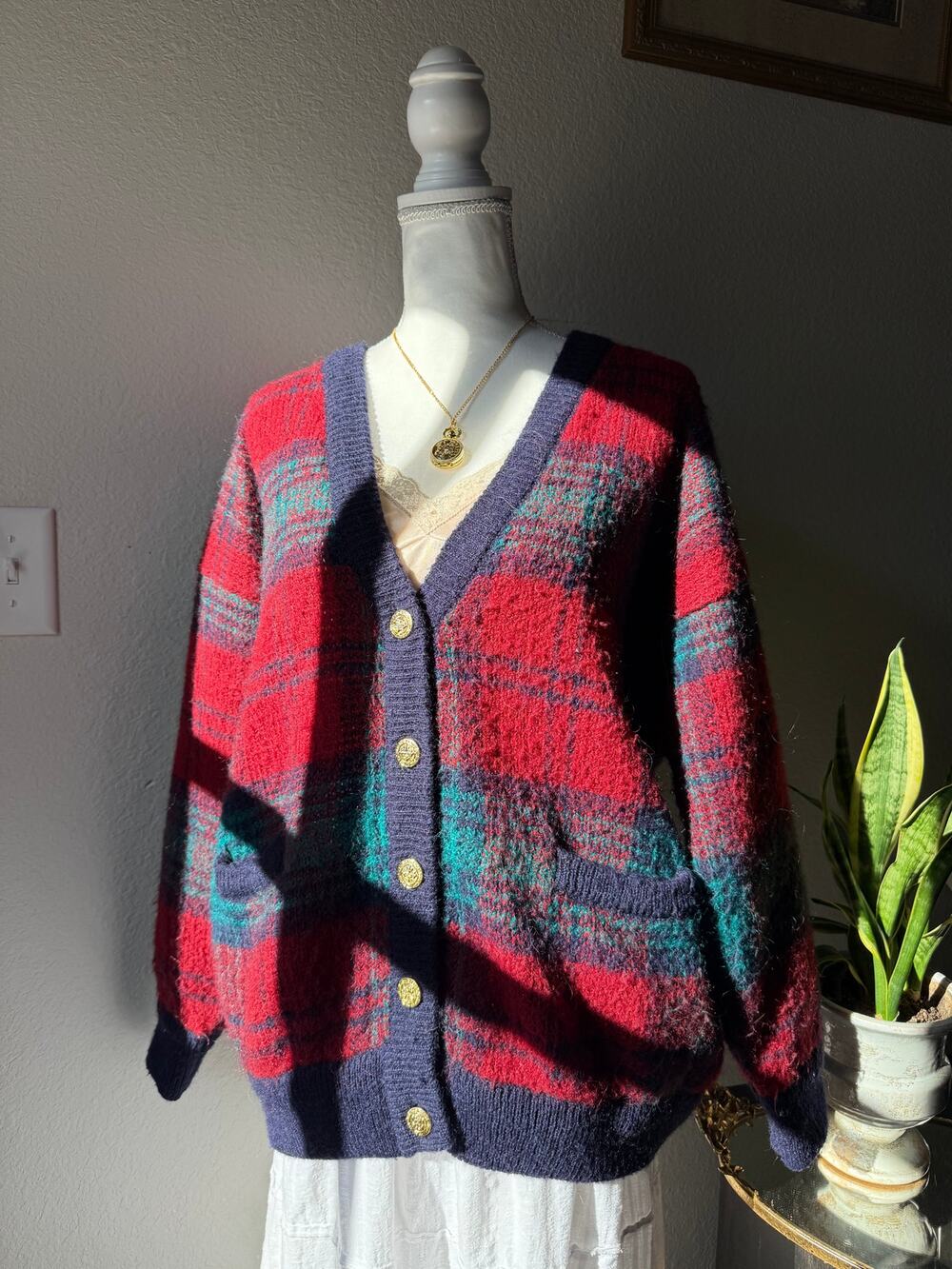 Vintage Plaid Mohair Wool Cardigan